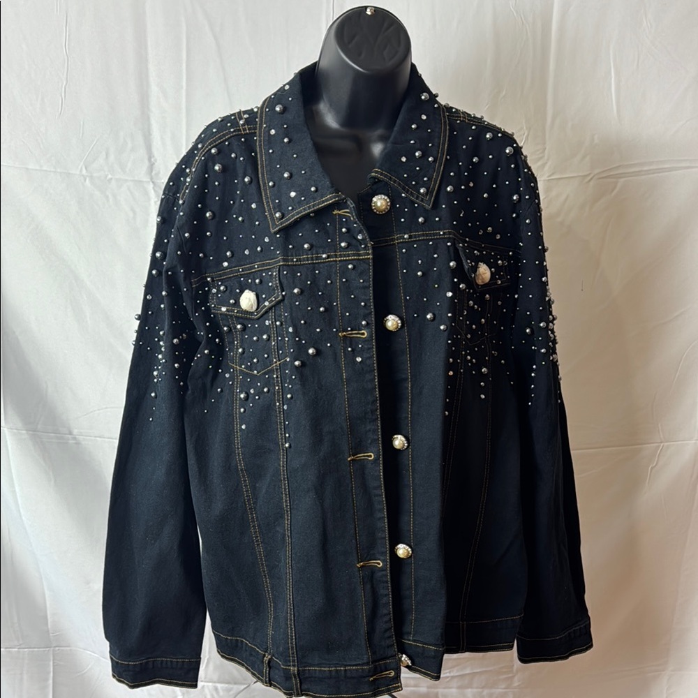 Quacker Factory Black Studded Jean Jacket